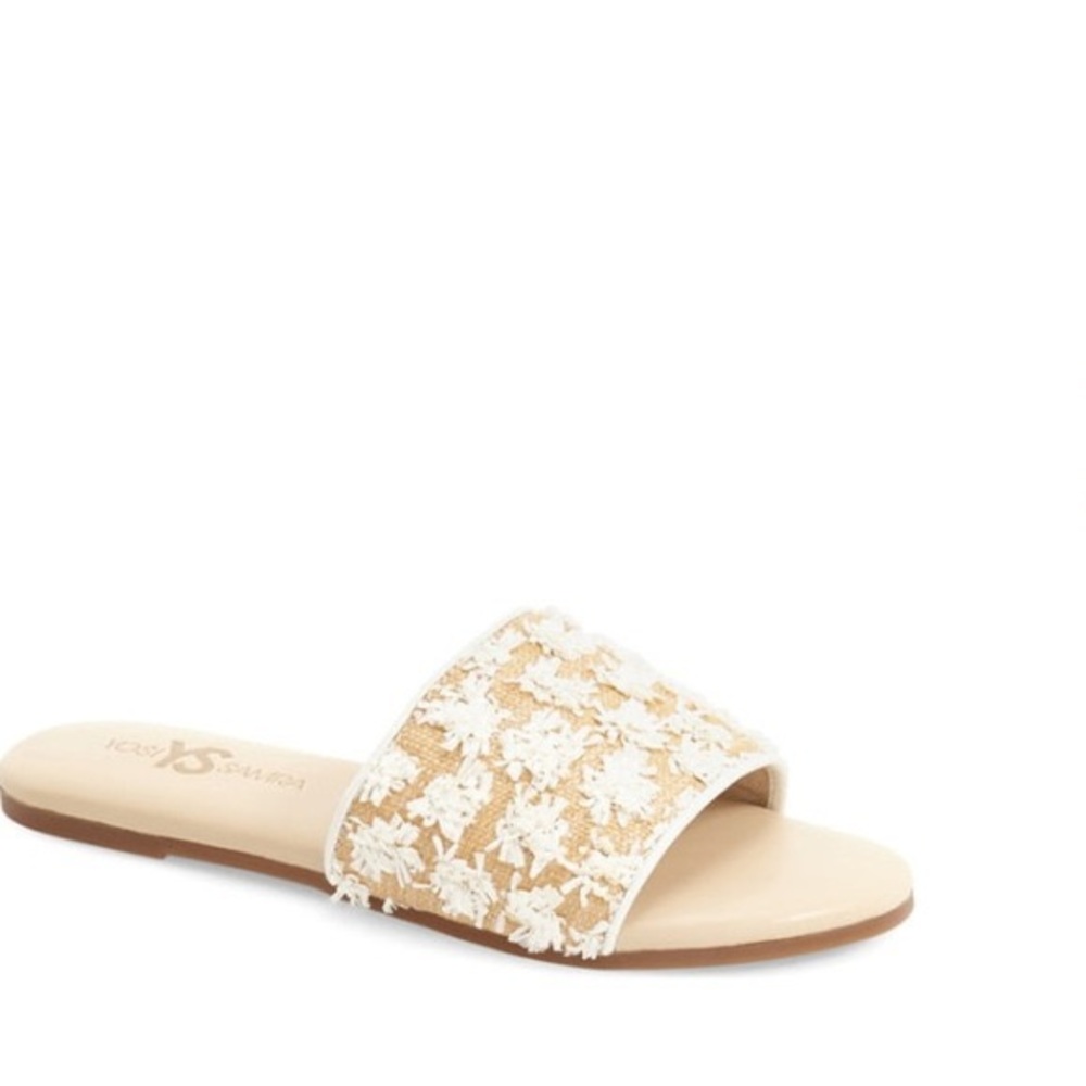 Yosi Samra Reese White Natural rattan slides